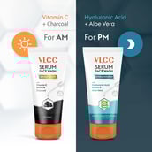 5 - VLCC Bright Glow & Hydra Nourish Serum Face Wash AM & PM Combo,  150 ml  with Charcoal & Aloe Vera 