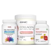 1 - GNC Women's Hair Skin & Nails 120 Tabs & Collagen 200g with Glutathione 60 Caps Combo,  3 Piece(s)/Pack  Unflavoured & Orange 