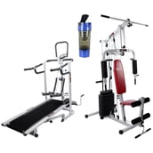 Lifeline Complete Home Gym Set, Hg 002 Square Home Gym 4 in 1 Deluxe Manual Treadmill Bonus Shaker Bottle 500 ml