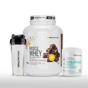1 - Healthfarm Muscle Whey 4.4lb with Creatine Monohydrate 0.55lb Combo,  3 Piece(s)/Pack  Double Rioch Chocolate & Unflavoured (with Shaker) 