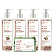 1 - Jiva Ayurveda Black Pearl Shampoo, 200 ml Hair Volumising (Pack of 4) with Free Neem Soap