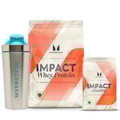 1 - Myprotein Impact Whey Protein 2.2 lb Chocolate Smooth & Impact Creatine Combo,  0.55 lb  Unflavoured with Stainless Steel Shaker 750ml Silver/Blue 