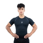 2 - Athflex Men's Muscle Fit Half Sleeve Textured Compression T-Shirt,  Large  Black 