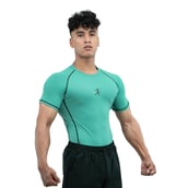 3 - Athflex Men's Muscle Fit Half Sleeve Textured Compression T-Shirt, Large Bayside Green