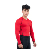 4 - Athflex Men's Muscle Fit Full Sleeve Textured Compression T-Shirt, Small Red