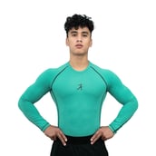 2 - Athflex Men's Muscle Fit Full Sleeve Textured Compression T-Shirt,  Medium  Bayside Green 