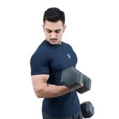 5 - Athflex Men's Slim Fit Round Neck Ribbed T-Shirt, Large Navy Blue