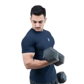 5 - Athflex Men's Slim Fit Round Neck Ribbed T-Shirt, Medium Navy Blue