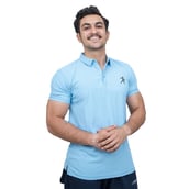 1 - Athflex Men's Regular Fit Half Sleeve Pique Polo T-Shirt,  Medium  Azure Blue 