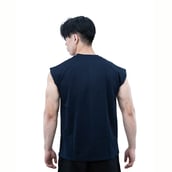 3 - Athflex Men's Sleeveless Elevate Boxy Tank,  Medium  Navy Blue 