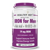 1 - HealthyHey Nutrition Iron for Men with Vit B12 Folic Acid & Vit C, 60 capsules