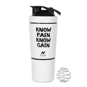 2 - GHC Stainless Steel Shaker Bottle,  White (with Extra Compartment)  590 ml 