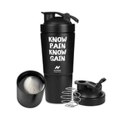 3 - GHC Stainless Steel Shaker Bottle,  Black (with Extra Compartment)  590 ml 