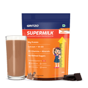 1 - Supermilk Gritzo Height+ for 7-12 Yrs Girls Personalized Protein & Nutrition Drink Mix,  800 g  Double Chocolate 