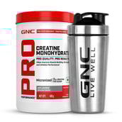 1 - GNC Pro Performance Pure Micronized Creatine Monohydrate,  Unflavoured with Steel Shaker 750ml  0.88 lb 