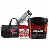 1 - Muscle Performance Anabolic Mass Gainer with Creatine Monohydrate 0.66 lbs, Steel Shaker & Gym Bag Combo, 11 lb Creamy Vanilla
