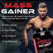 7 - Muscle Performance Anabolic Mass Gainer with Creatine Monohydrate 0.66 lbs, Steel Shaker & Gym Bag Combo,  5.5 lb  Creamy Vanilla 