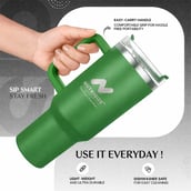 2 - GHC Nutrigize Stainless Steel Tumbler Hot and Cold with Handle and Steel straw, Green 1.2 L