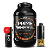 1 - QNT Prime Whey, Carnipump Ripping Pre-workout 500 ml Navel Orange & Plastic Protein Shaker Black 700ml Combo, 4.4 lb Hazelnut Coffee