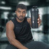 8 - MuscleBlaze Stainless Steel Gym Shaker Pro, Black 700 ml