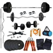 Body Maxx 50Kg Rubber Weight Plates Home Gym Fitness Package 4 Rods Gym Bag and Gym Accessories