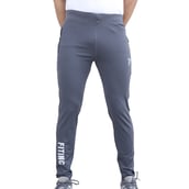 1 - Fitinc Men's Lycra Slim Fit Track Pants with 2 Side Zipper Pockets and Logo,  Gray  Small 
