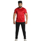 1 - Omtex Gym Polyester T Shirt TS1801,  Red  Large 