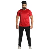 1 - Omtex Gym Polyester T Shirt TS1801,  Red  Small 