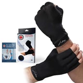 Dr. Arthritis Premium Copper Arthritis Gloves,  Black with Hand Book (Pair)  Large 