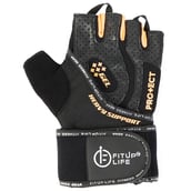 2 - Fitup Life Gym Leather Gloves with 3mm Gel Padding,  Black with Orange  Medium 