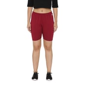 4 - N Gal Cotton Lycra Women's Thigh Length Cycling Yoga Workout Casual Shorts,  Maroon  Small 