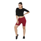 1 - N Gal Cotton Lycra Women's Thigh Length Cycling Yoga Workout Casual Shorts,  Maroon  Small 
