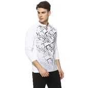 3 - Campus Sutra Graphic Print Men Mandarin Collar T Shirt,  White  Large 