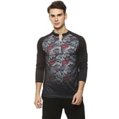 1 - Campus Sutra Graphic Print Men Mandarin Collar T Shirt,  Black  Large 