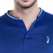 4 - Campus Sutra Solid Men Mandarin Collar Half Sleeve T Shirt,  Blue  Large 