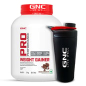 1 - GNC Pro Performance Weight Gainer & Black Steel Shaker 750ml Comb,  6.6 lb  Double Chocolate 