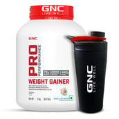 1 - GNC Pro Performance Weight Gainer & Black Steel Shaker 750ml Comb,  6.6 lb  Vanilla Ice Cream 