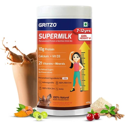 Supermilk Gritzo Height+ 7-12 Yrs Girl Personalized Protein & Nutrition Drink Mix Powder