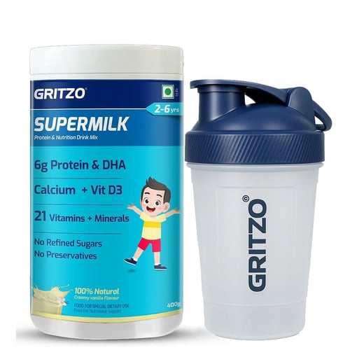 Supermilk Overall Growth for Boy/Girl 2 to 6 Yrs 400g Creamy Vanilla and Shaker Combo