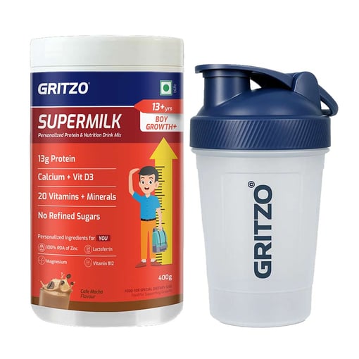 Supermilk Growth+ for Boy 13+ years 400g Cafe Mocha and Shaker Combo