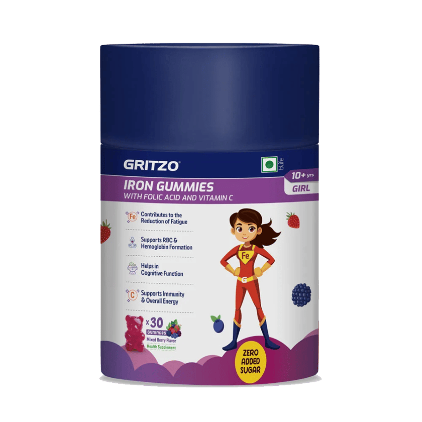 Gritzo Iron Gummies with Folic Acid and Vitamin C 10+ Yr Girl