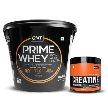 QNT Prime Whey & Creatine Monohydrate Unflavoured 0.198 lbs Combo- 8.8 lb Coffee