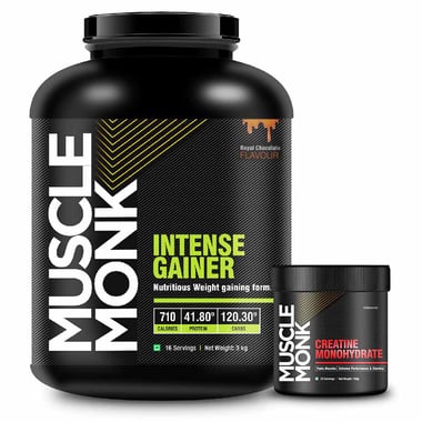 MuscleMonk Intense Mass Gainer with Creatine Monohydrate 100g Unflavoured, 6.6 lb Royal Chocolate