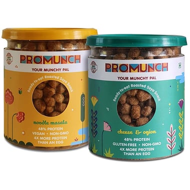 Promunch Roasted Soya Snack,  Noodle Masala + Cheese & Onion Combo  150 g 