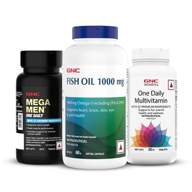 GNC Mega Men One Daily Multivitamin 30 Tablets with Fish Oil 60 Softgels &Women's One Daily Multivitamin 30 Tablets,  3 Piece(s)/Pack  Unflavoured 