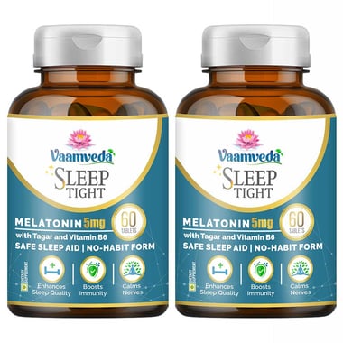 Vaamveda Melatonin Sleeping Pills Strong Medication Neend with Tagar B6, 60 tablet(s) Unflavoured (Pack of 2)
