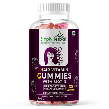 Simply Herbal Hair Vitamin Gummies with Biotin,  30 gummies  Unflavoured 