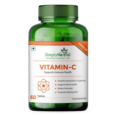 Simply Herbal Vitamin C 1000mg, 60 tablet(s) for Glowing Skin, Unflavoured