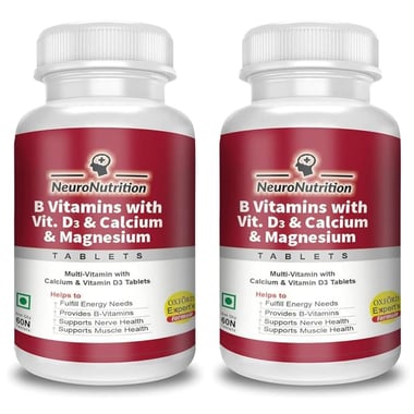 NeuroNutrition B Vitamins with Vitamin D3,Calcium & Magnesium, Unflavoured (Pack of 2) 60 tablet(s)