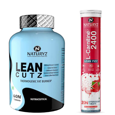 Naturyz LEAN CUTZ Thermogenic Fat Burner 60 Tablets & L-Carnitine 2400 20 Tablets Combo, 2 Piece(s)/Pack Unflavoured & Water Melon Masala